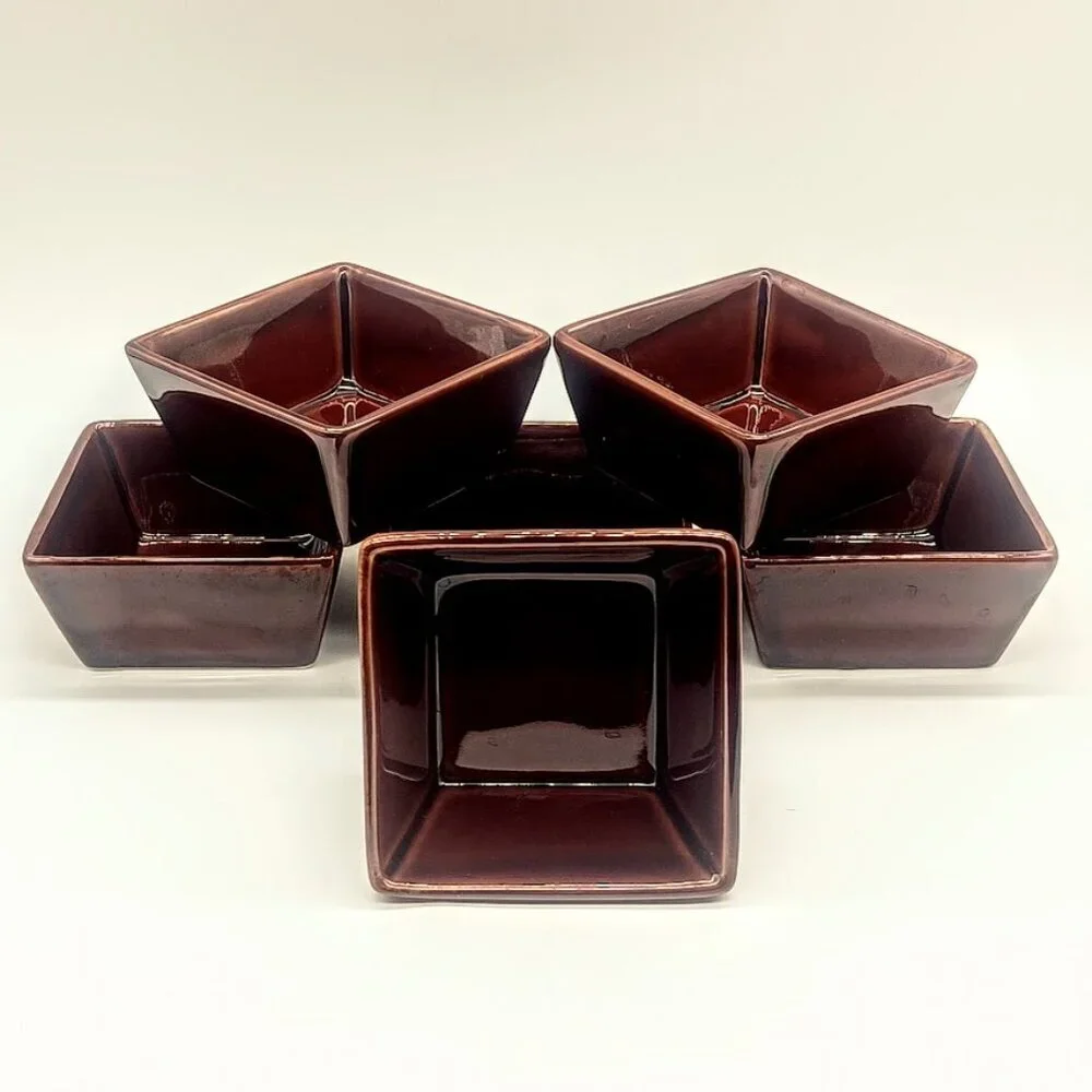 Crate & Barrel Brown Glazed Ceramic Stackable Square Dishes
